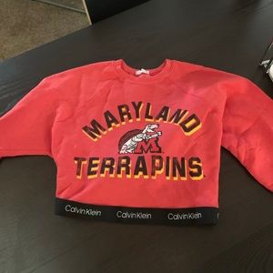 university of maryland cropped long sleeve banded with calvin klein logo.
